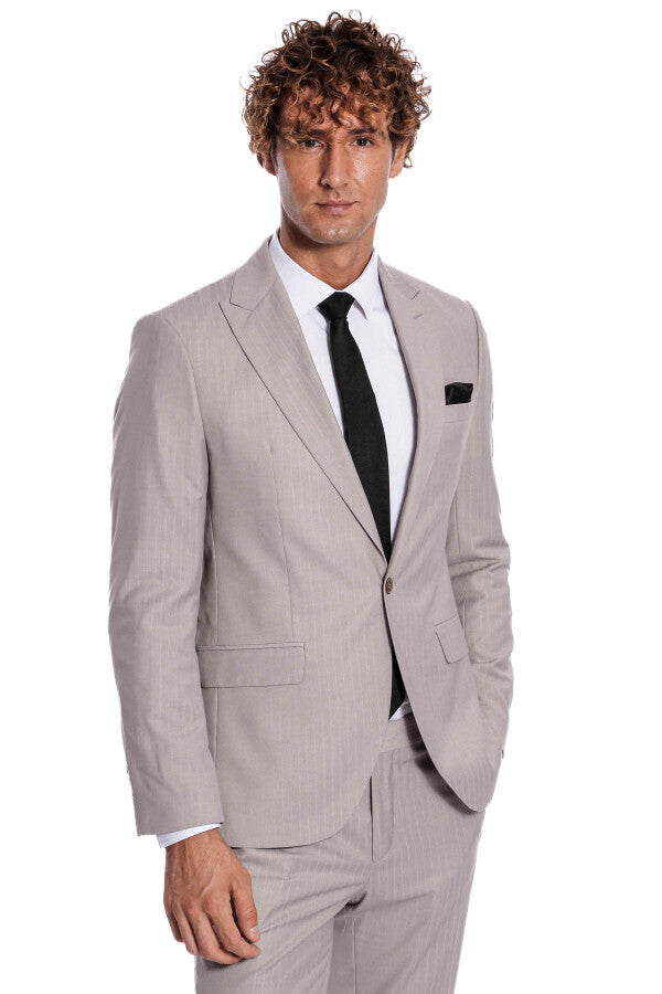 2 Piece Striped Grey Men Suit - Wessi