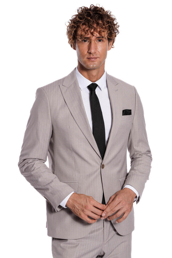 2 Piece Striped Grey Men Suit - Wessi