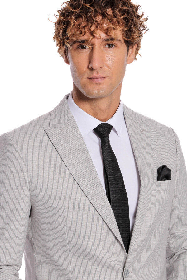 2 Piece Striped Grey Men Suit - Wessi