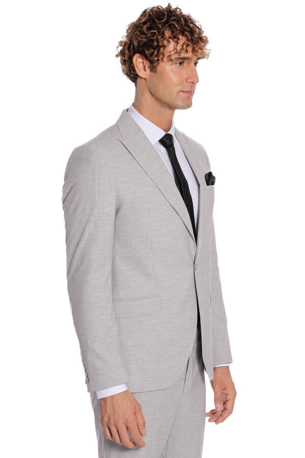 2 Piece Striped Grey Men Suit - Wessi