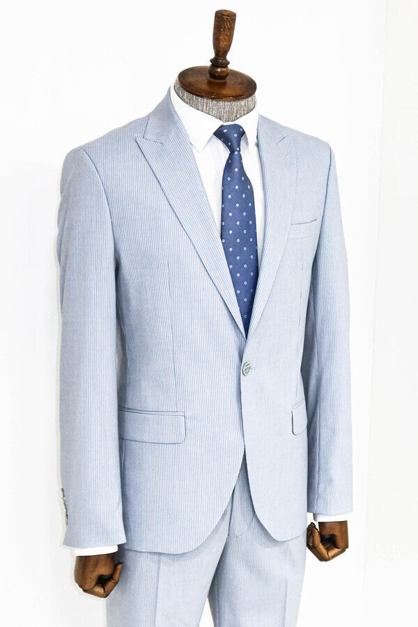 2 Piece Striped Light Blue Men Suit - Wessi