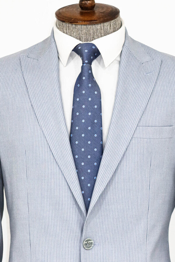 2 Piece Striped Light Blue Men Suit - Wessi