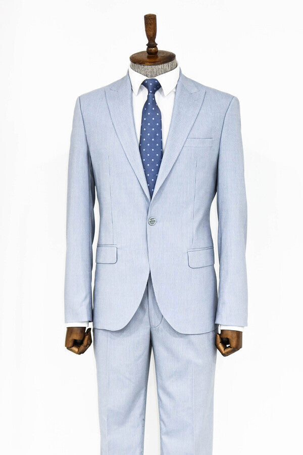 2 Piece Striped Light Blue Men Suit - Wessi