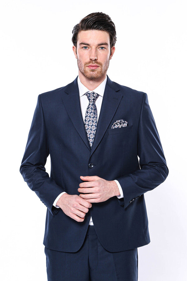 4 Drop Navy Blue Polyviscose Suit | Wessi - Wessi