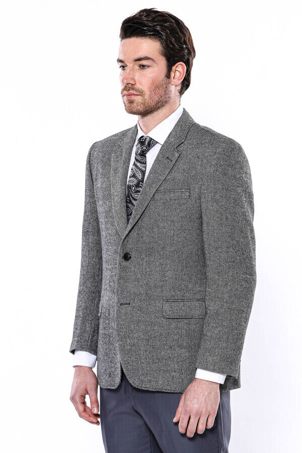 Blazer de lana gris de corte regular con 4 gotas para hombre - Wessi