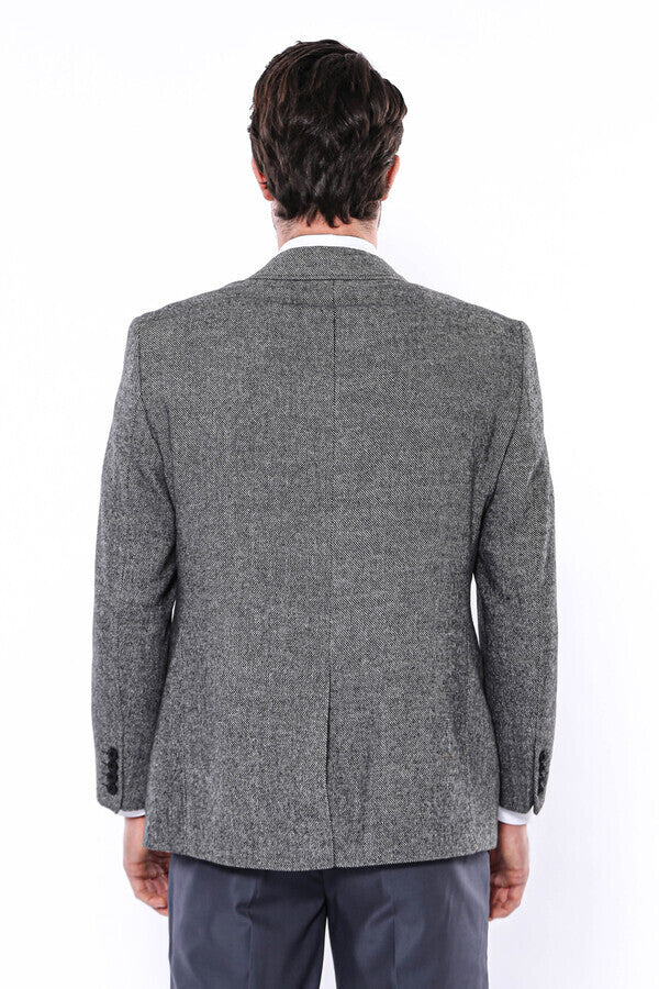 Blazer de lana gris de corte regular con 4 gotas para hombre - Wessi