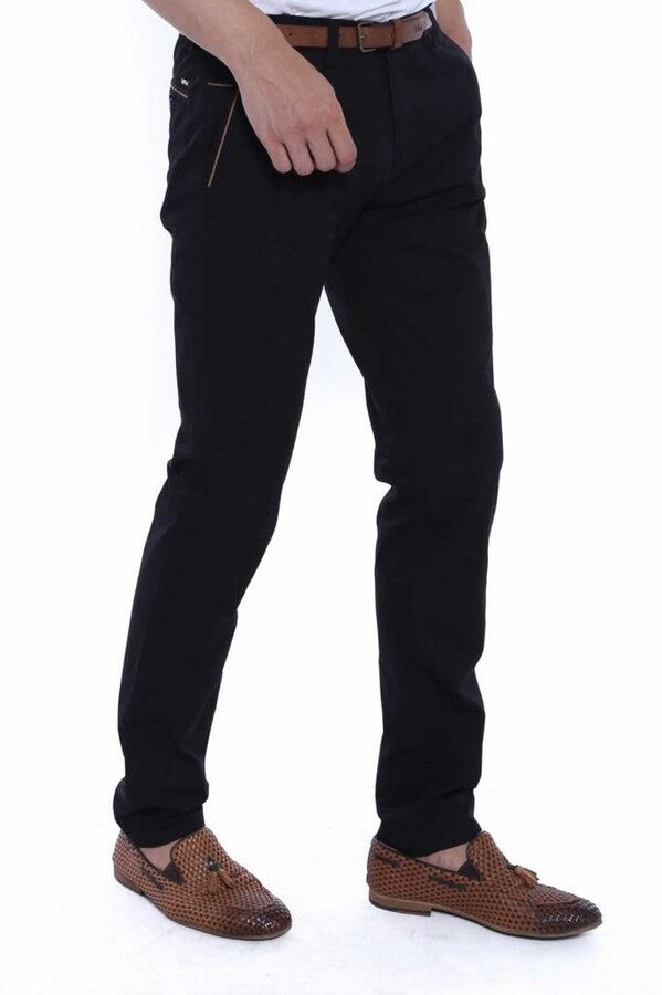 5 Pockets Patterned Black Men Pants - Wessi