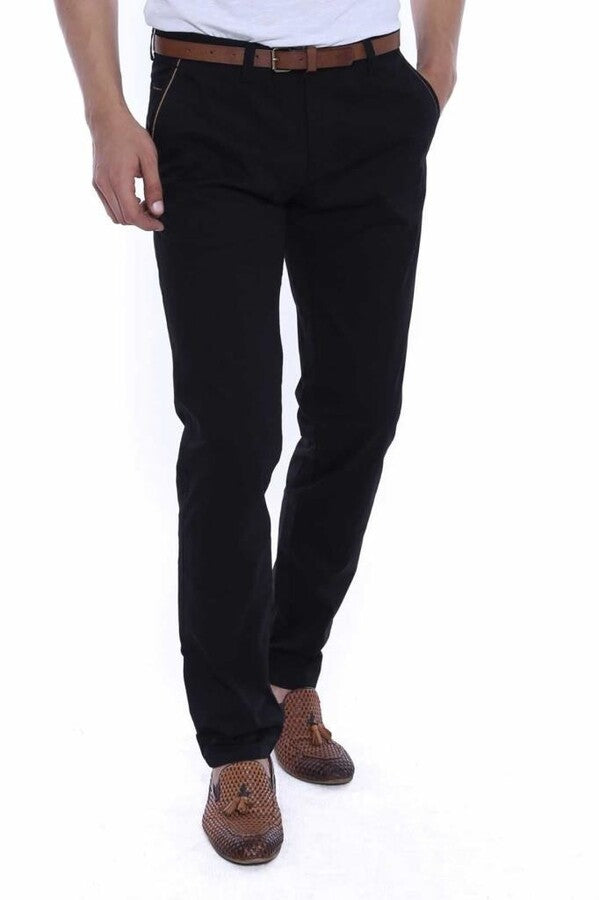 5 Pockets Patterned Black Men Pants - Wessi