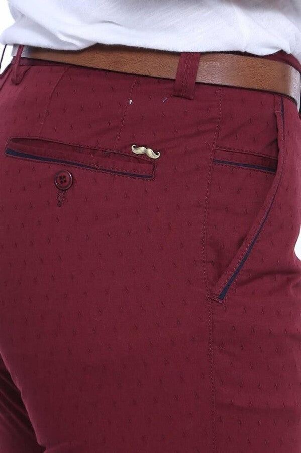 5 Pockets Patterned Burgundy Men Pants - Wessi