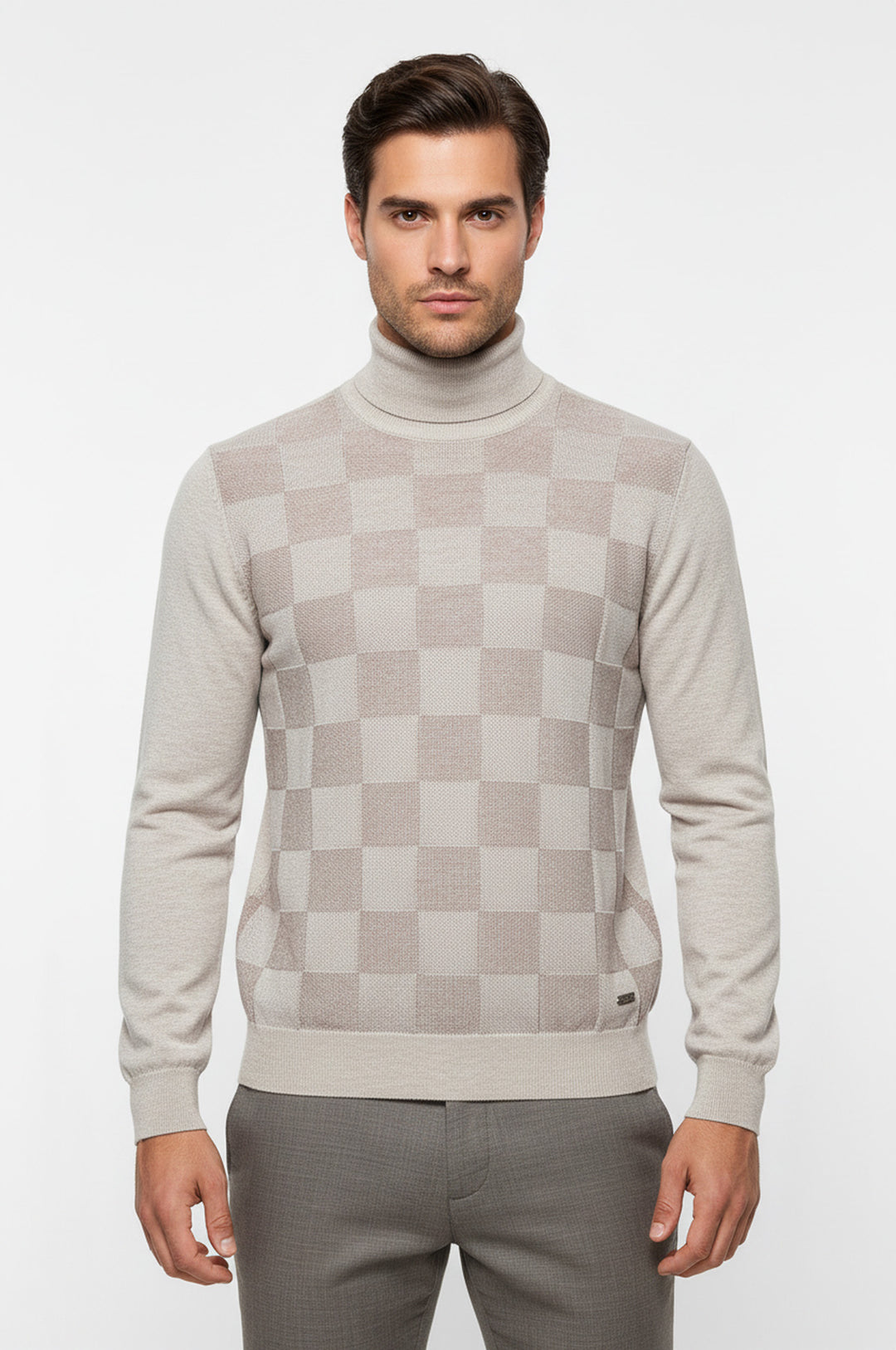 Suéter de cuello alto a cuadros en blanco hueso - Wessi