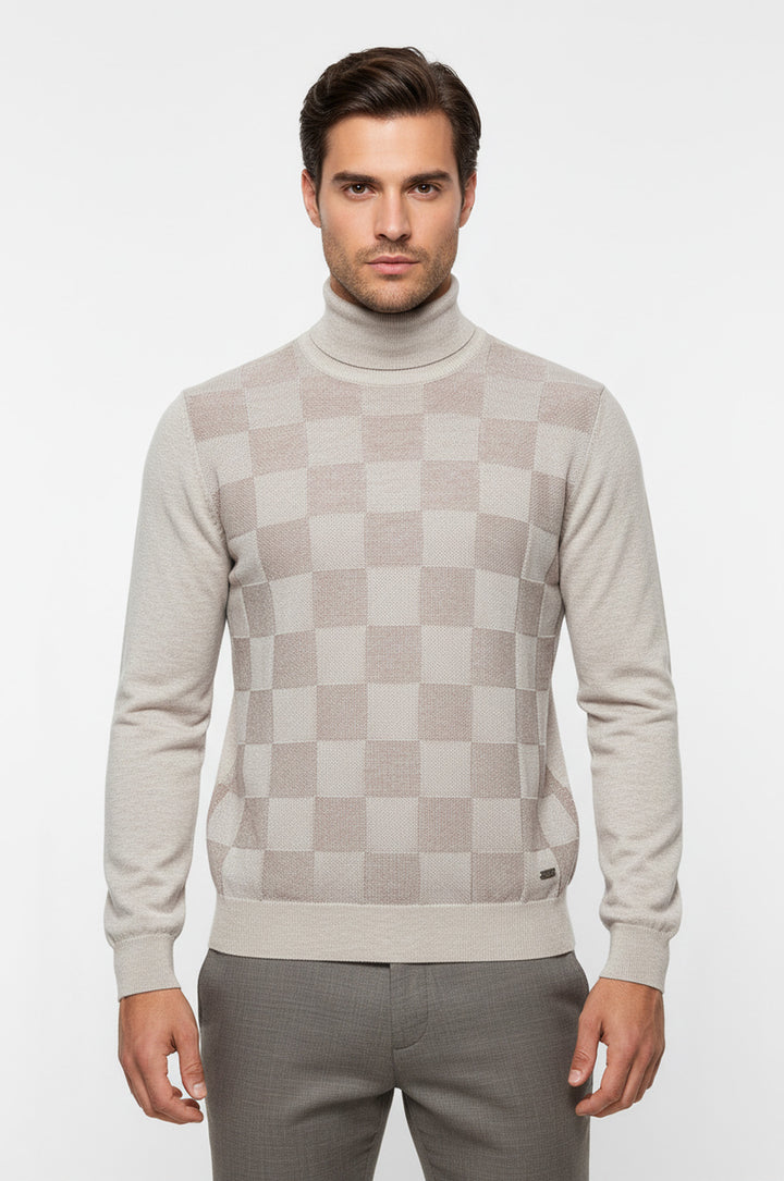 Suéter de cuello alto a cuadros en blanco hueso - Wessi