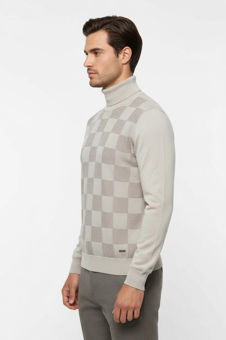 Suéter de cuello alto a cuadros en blanco hueso - Wessi