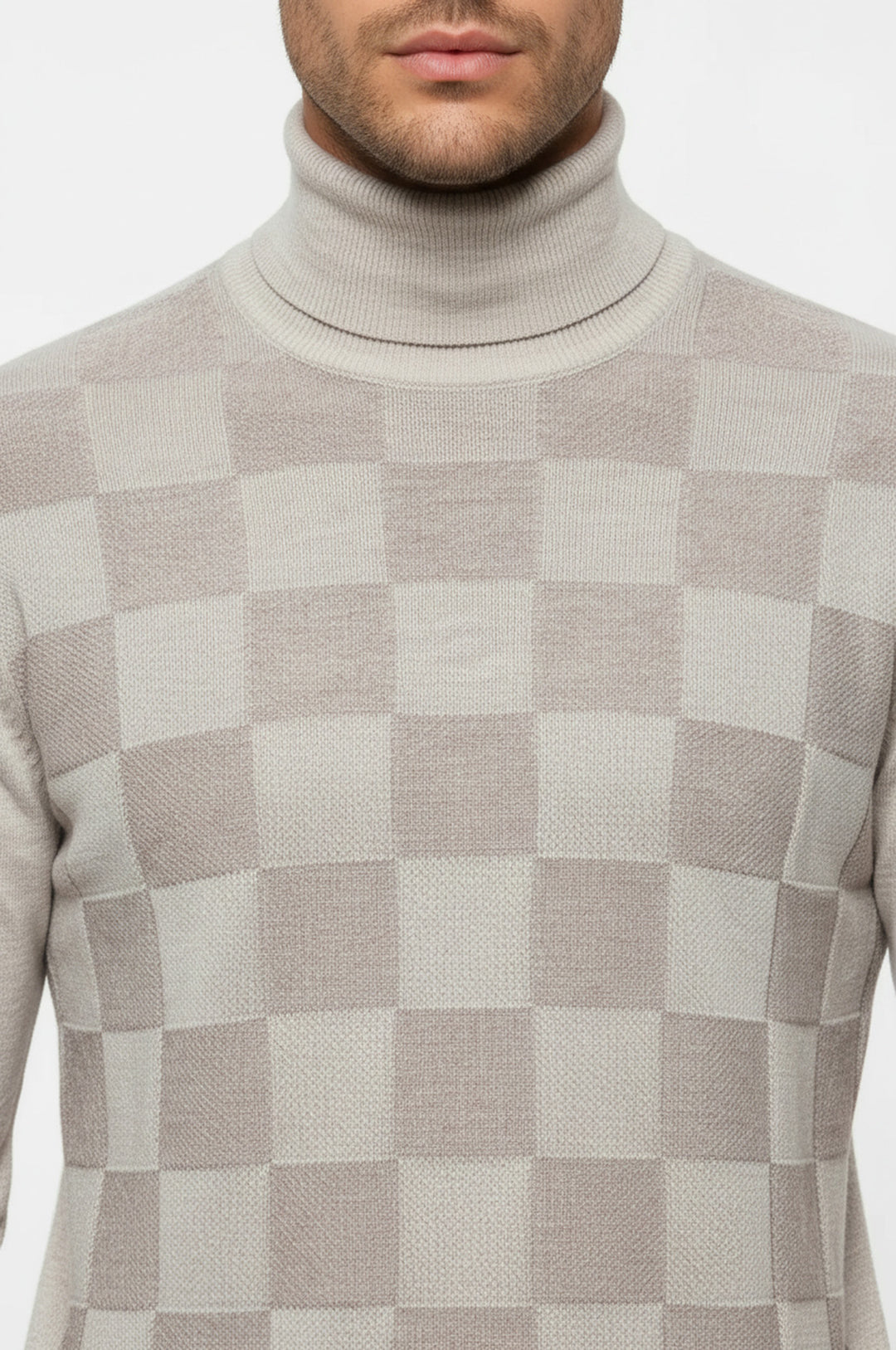 Suéter de cuello alto a cuadros en blanco hueso - Wessi