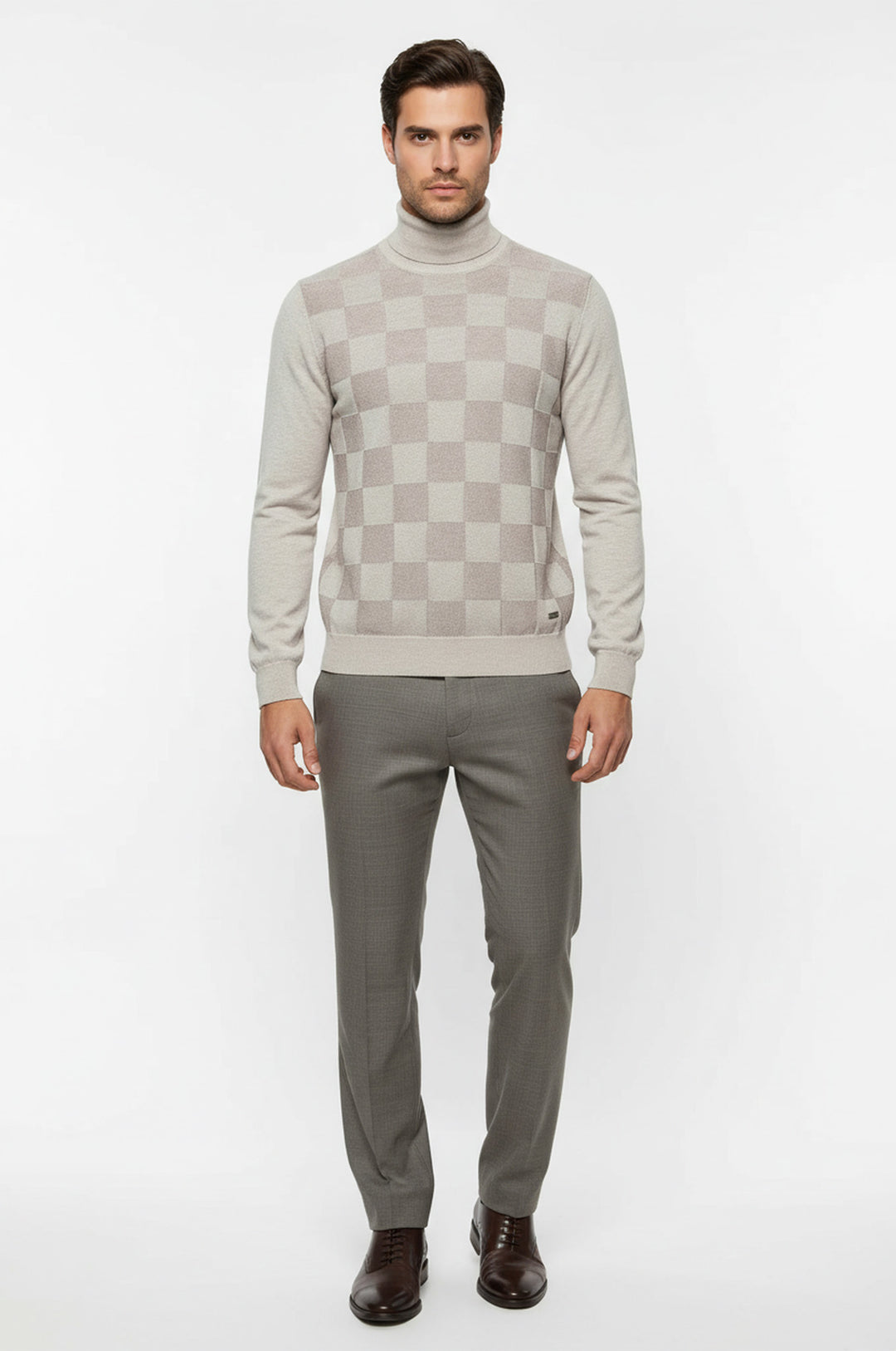 Suéter de cuello alto a cuadros en blanco hueso - Wessi