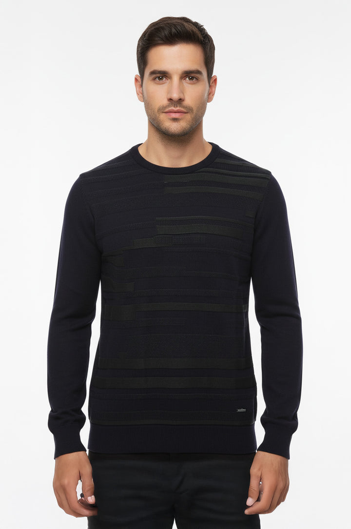 Suéter de cuello redondo con estampado en el pecho en azul marino - Wessi