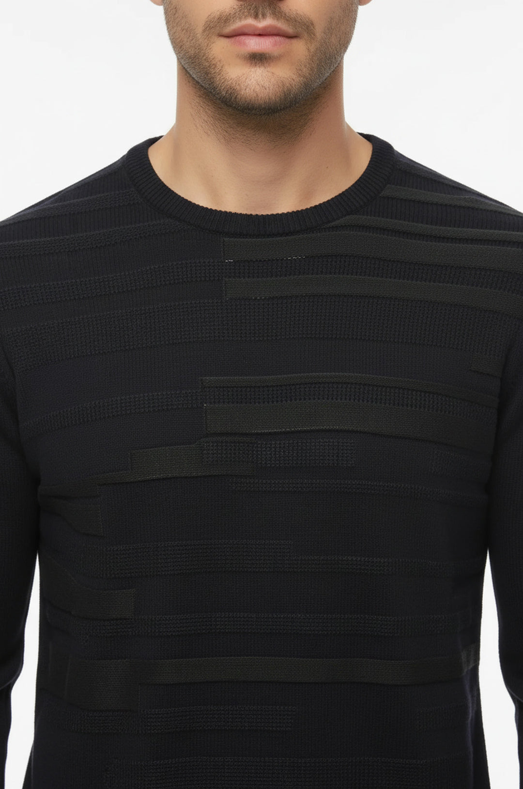 Suéter de cuello redondo con estampado en el pecho en azul marino - Wessi