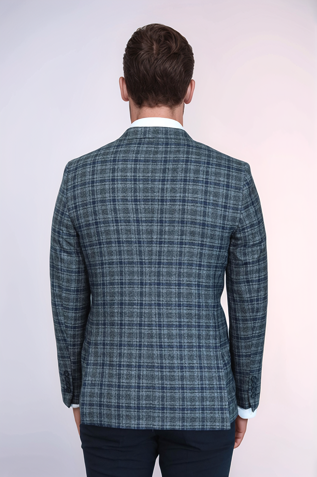 Checked Slim-Fit Navy Blue Men Blazer - Wessi