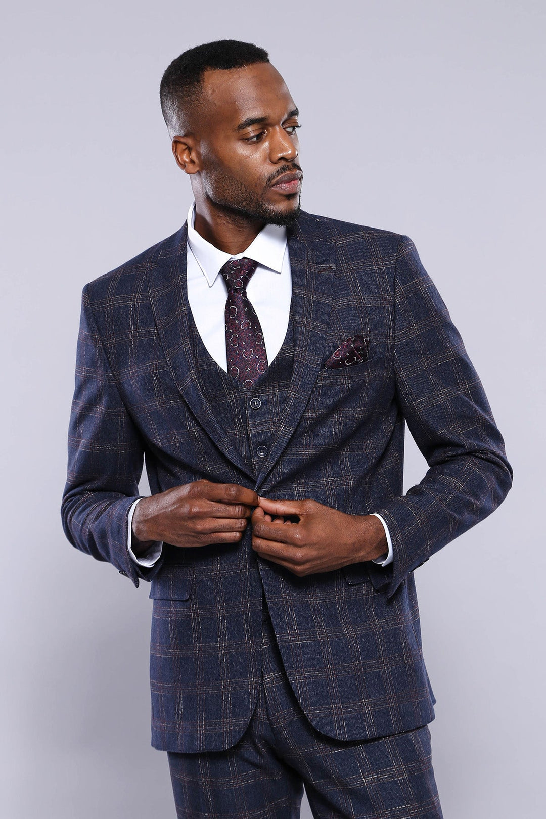 Checked Slim-Fit Navy Blue Men Blazer - Wessi