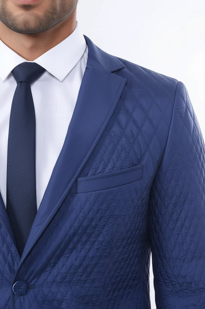 3 جيوب 2 زر معطف مبطن سترة الأزرق الداكن معطف قصير-Wessi