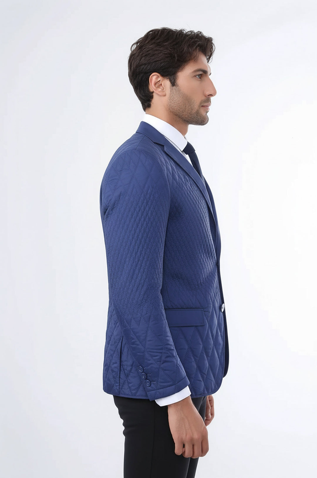 3 جيوب 2 زر معطف مبطن سترة الأزرق الداكن معطف قصير-Wessi