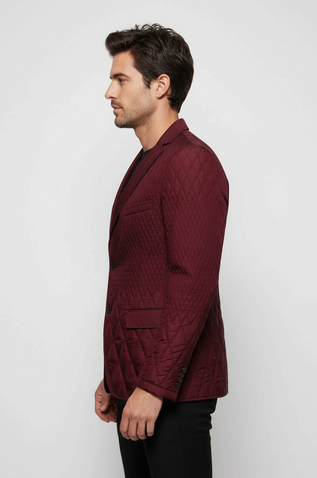 Patterned Quilted Burgundy Men Blazer - Wessi