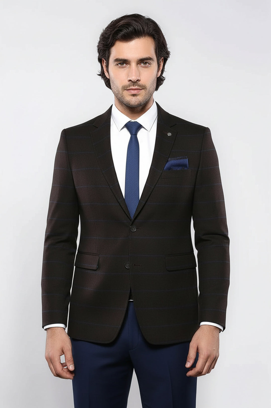 Blazer marrón de corte regular con 4 caídas para hombre - Wessi