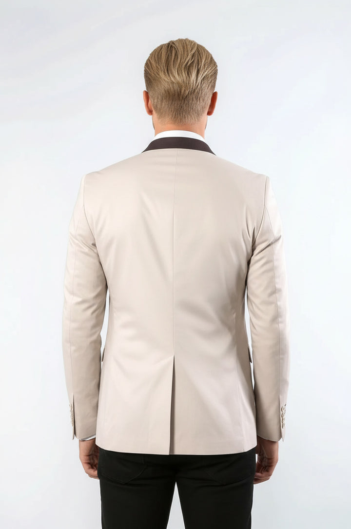 Single Button Standing Collar Cream Men Blazer - Wessi