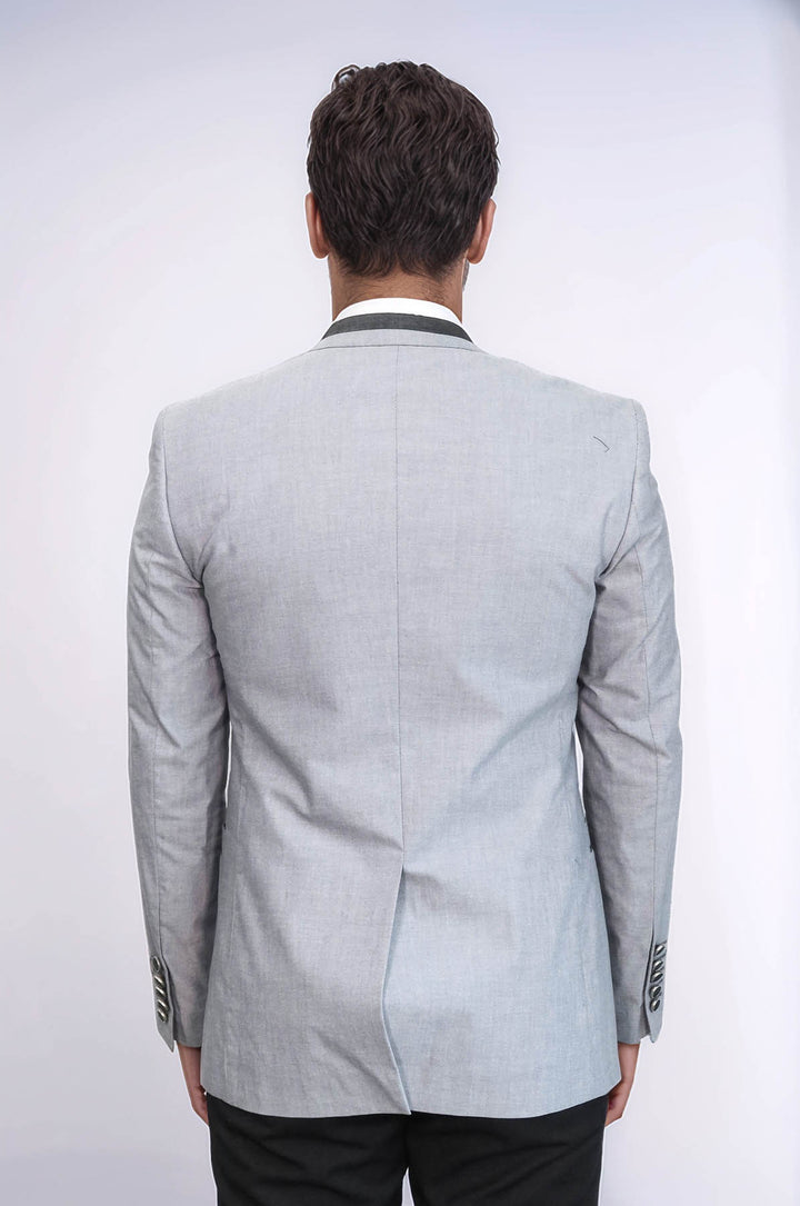 Chaqueta gris con 3 bolsillos y 2 botones con ribete cruzado - Wessi