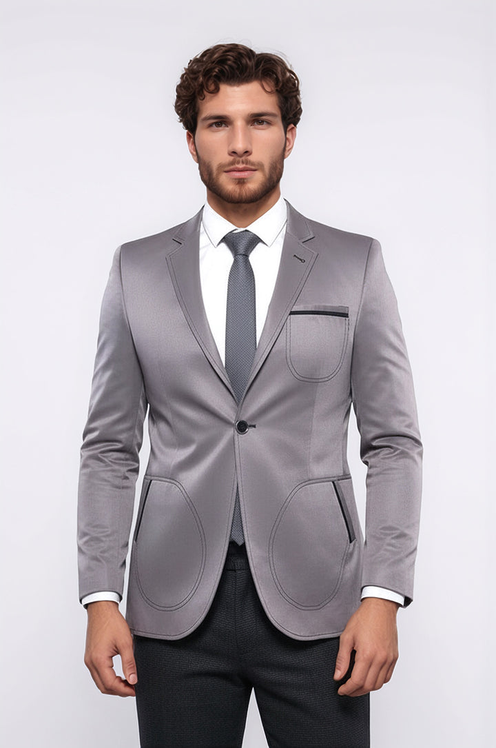 Grey Blazer With Patch Pockets | Wessi