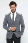 Double Button Bag Pocket Pointed Collar Grey Jacket-Wessi