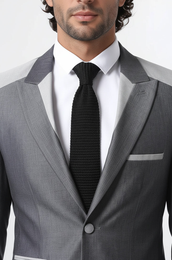 Double Button Bag Pocket Pointed Collar Grey Jacket-Wessi