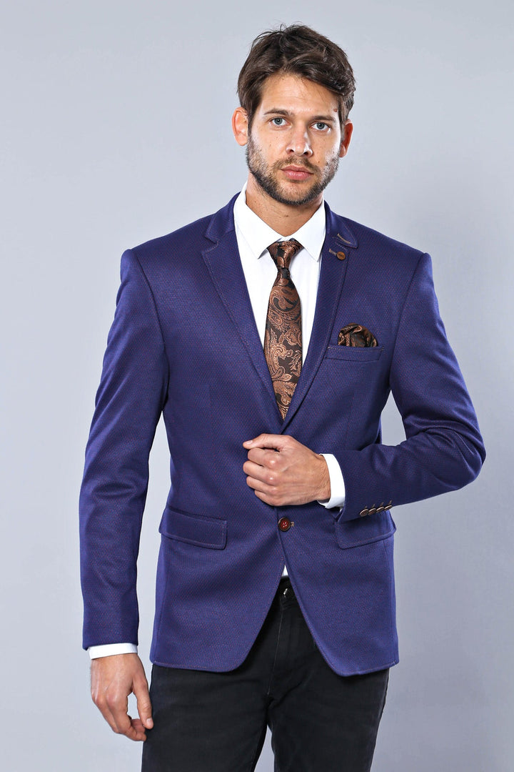 Chaqueta de cuadros escoceses con 2 botones en azul saxofón para hombre - Wessi