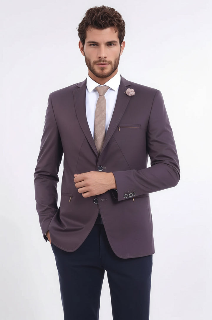 2 Button Pocket Zipper Brown Jacket-Wessi