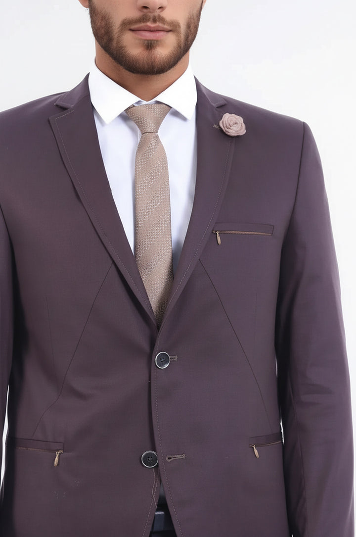 2 Button Pocket Zipper Brown Jacket-Wessi