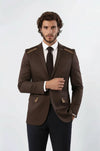 Double Buttons Mono Lapel Shoulder Piece Brown Jacket-Wessi