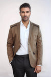 Double Buttons Mono Lapel Shoulder Piece Tan Jacket-Wessi
