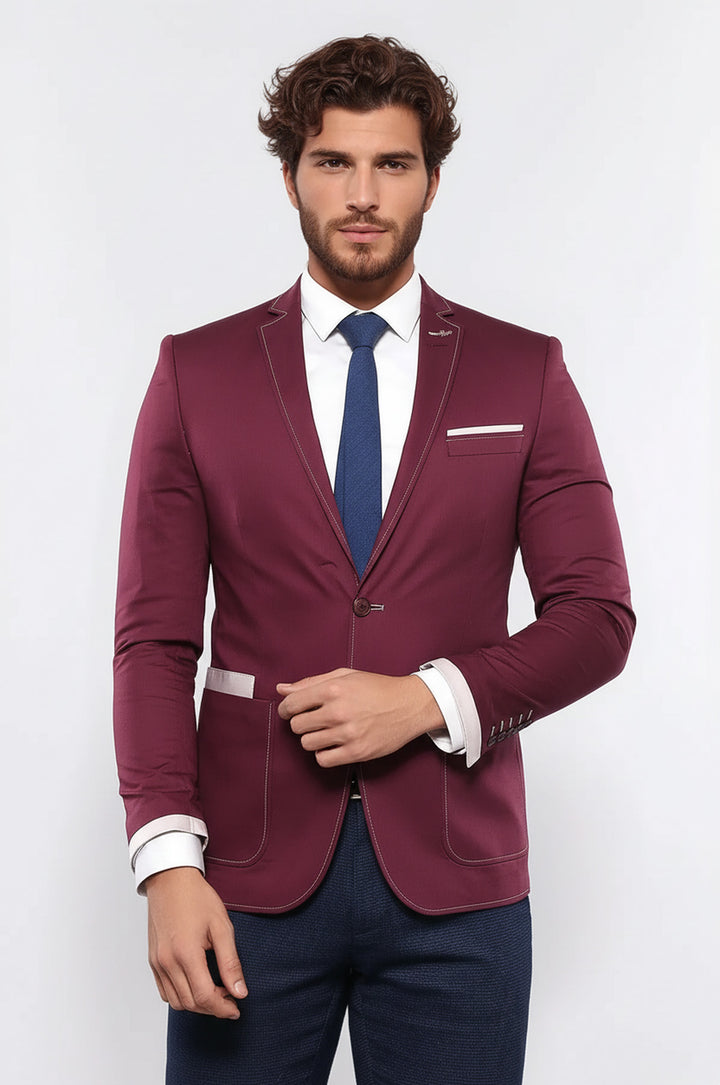 2 Button Bag Pocket Burgundy Jacket-Wessi