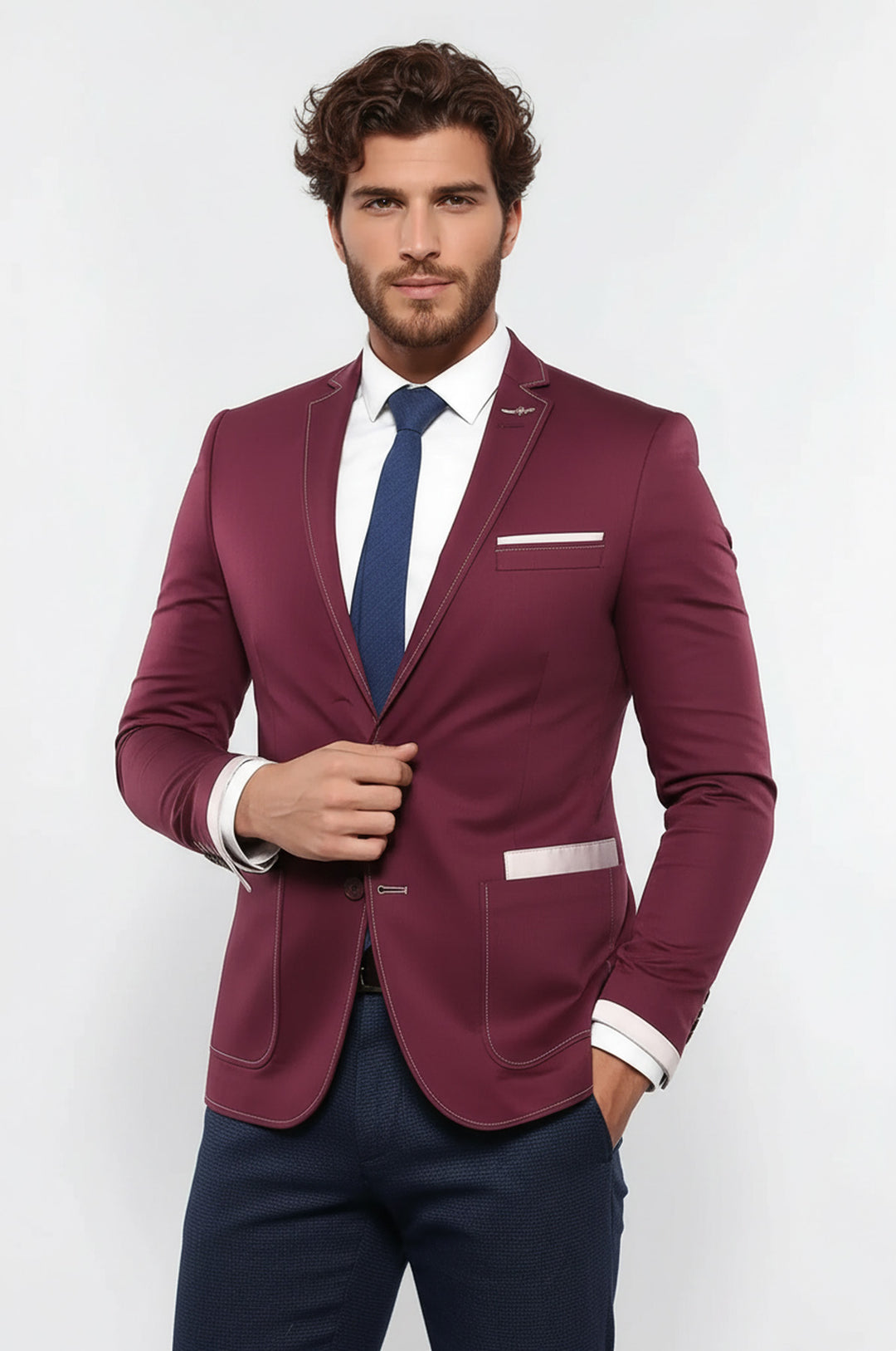 2 Button Bag Pocket Burgundy Jacket-Wessi