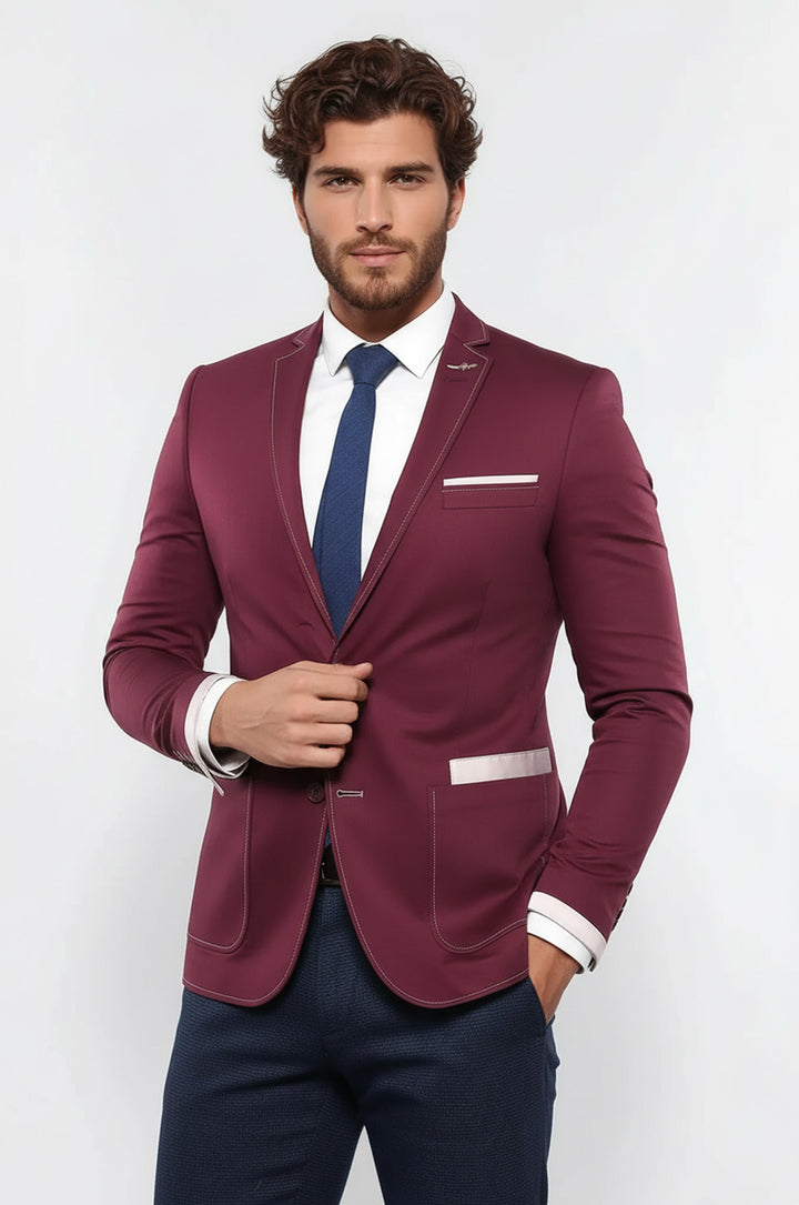 2 Button Bag Pocket Burgundy Jacket-Wessi