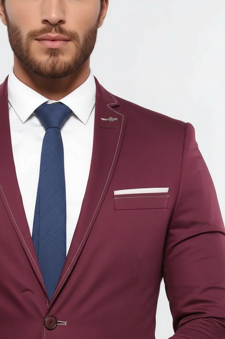 2 Button Bag Pocket Burgundy Jacket-Wessi