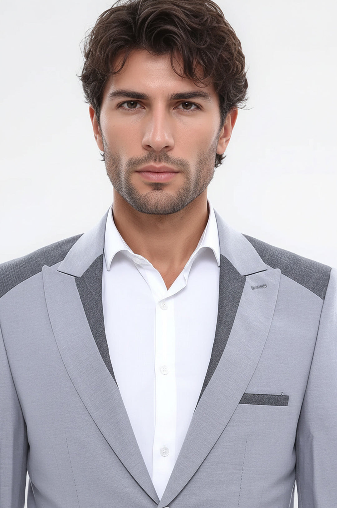 Double Buttons Bag Pocket Shoulder Piece Grey Jacket-Wessi