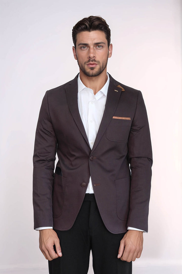 Double Buttons Mono Lapel Bag Pocket Brown Jacket-Wessi