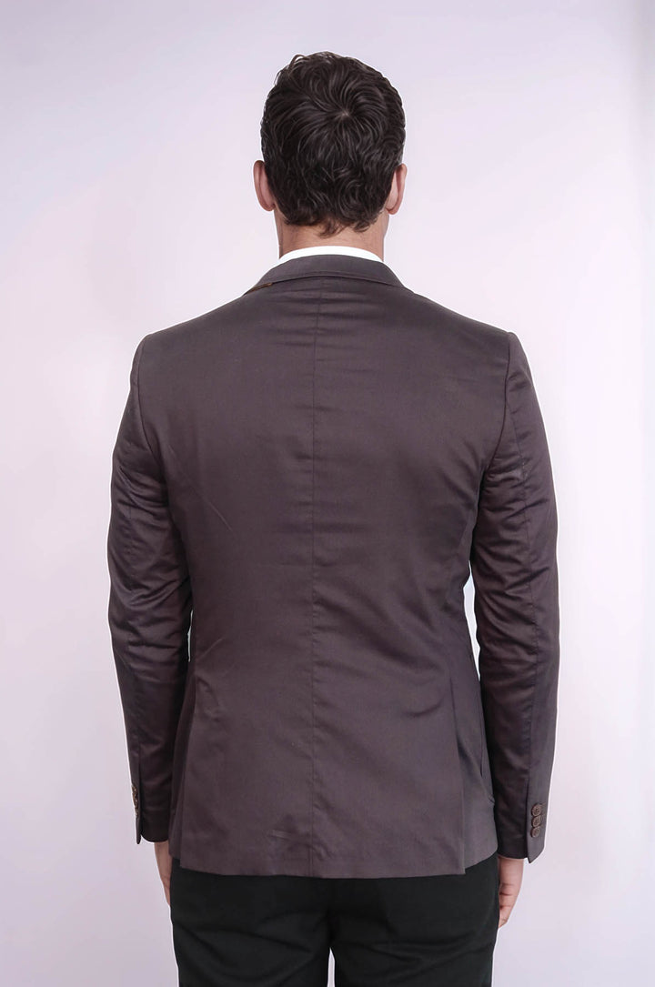 Double Buttons Mono Lapel Bag Pocket Brown Jacket-Wessi