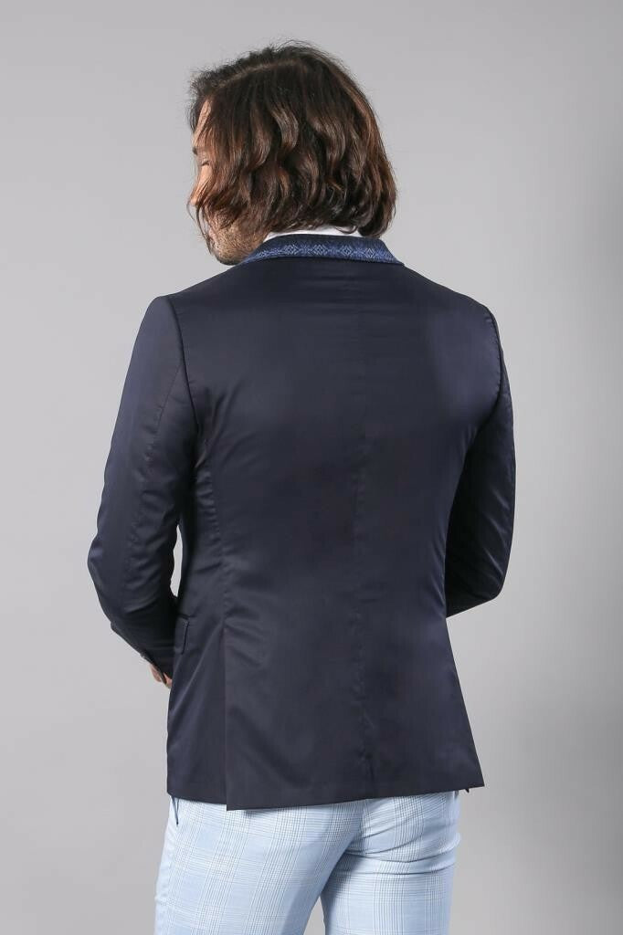 Chaqueta azul marino con solapa mono y cuello de punto y botones dobles - Wessi