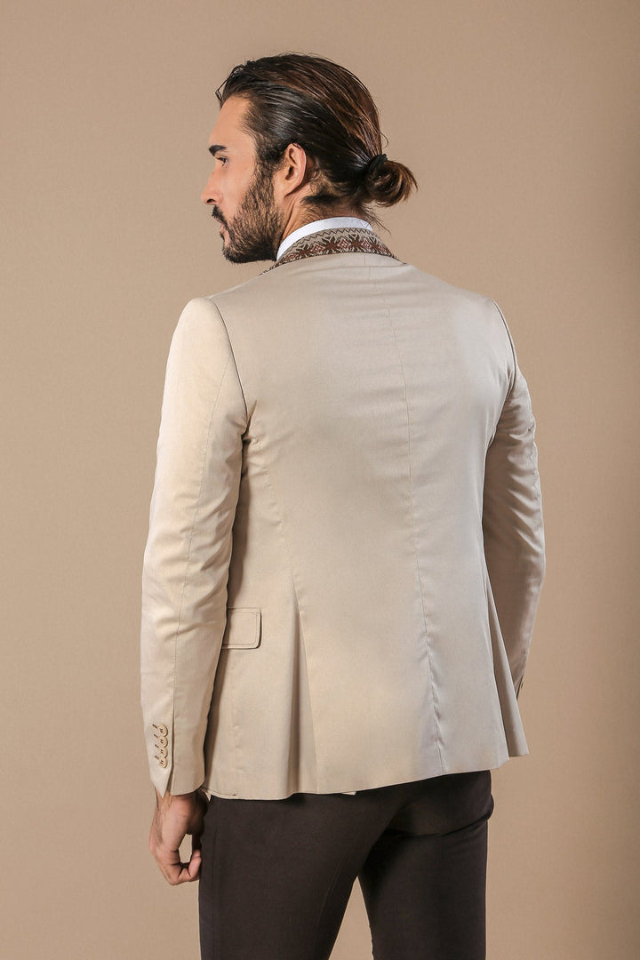 Chaqueta beige de solapa mono con cuello de punto y botones dobles - Wessi