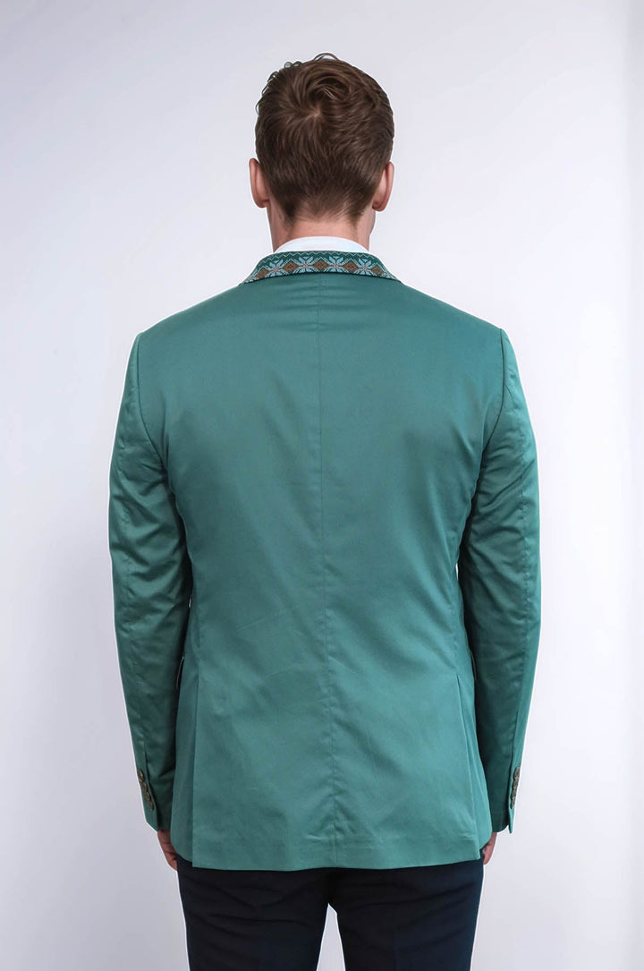 Double Buttons Knit Collar Mono Lapel Green Jacket-Wessi