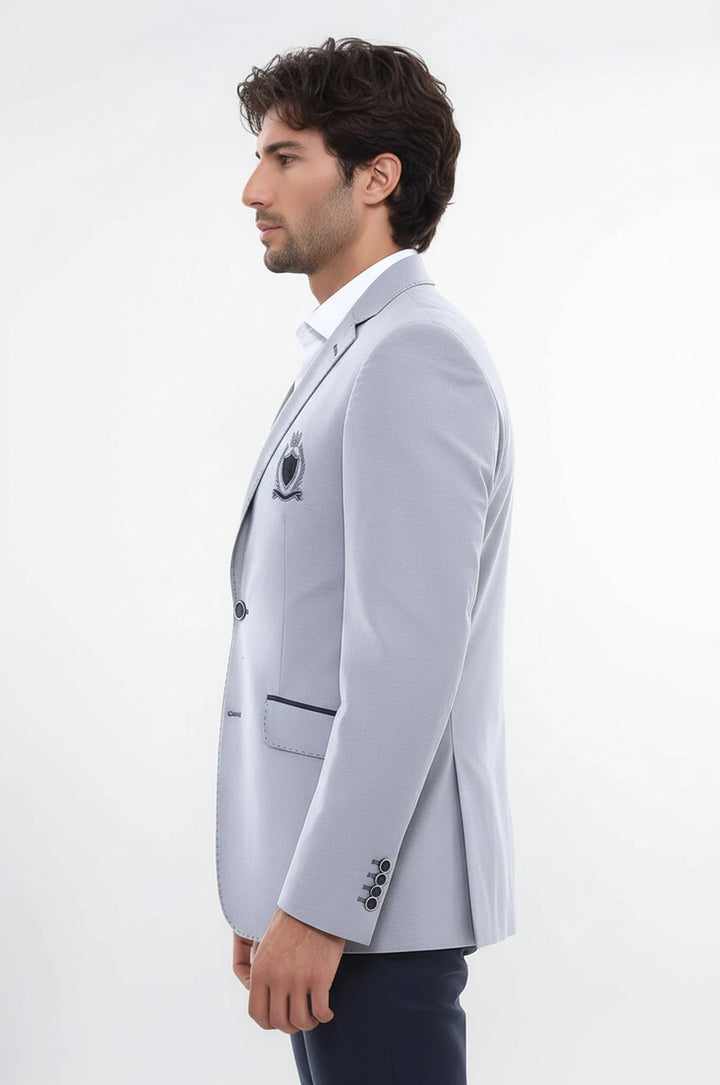 Double Button Mono Lapel Crested Grey Jacket-Wessi