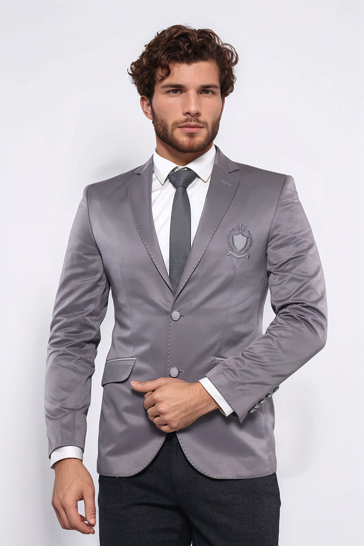 Double Button Mono Lapel Crested Light Smoked Jacket-Wessi