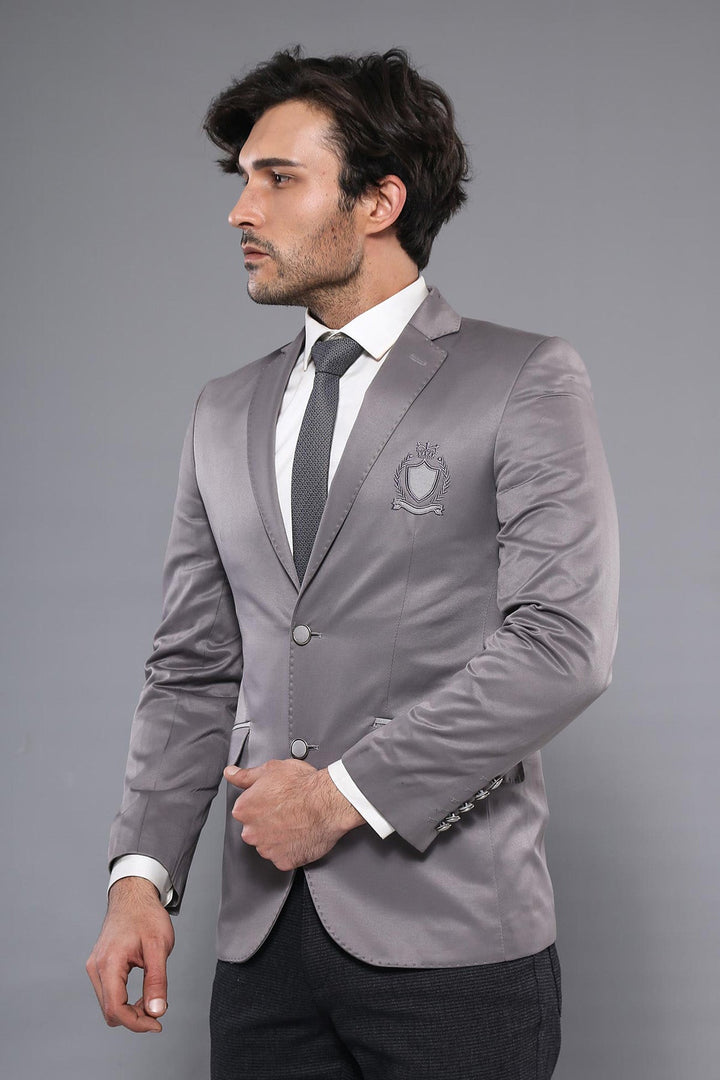 Double Button Mono Lapel Crested Light Smoked Jacket-Wessi