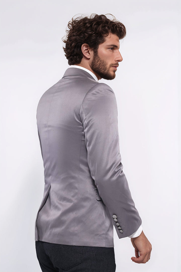 Double Button Mono Lapel Crested Light Smoked Jacket-Wessi